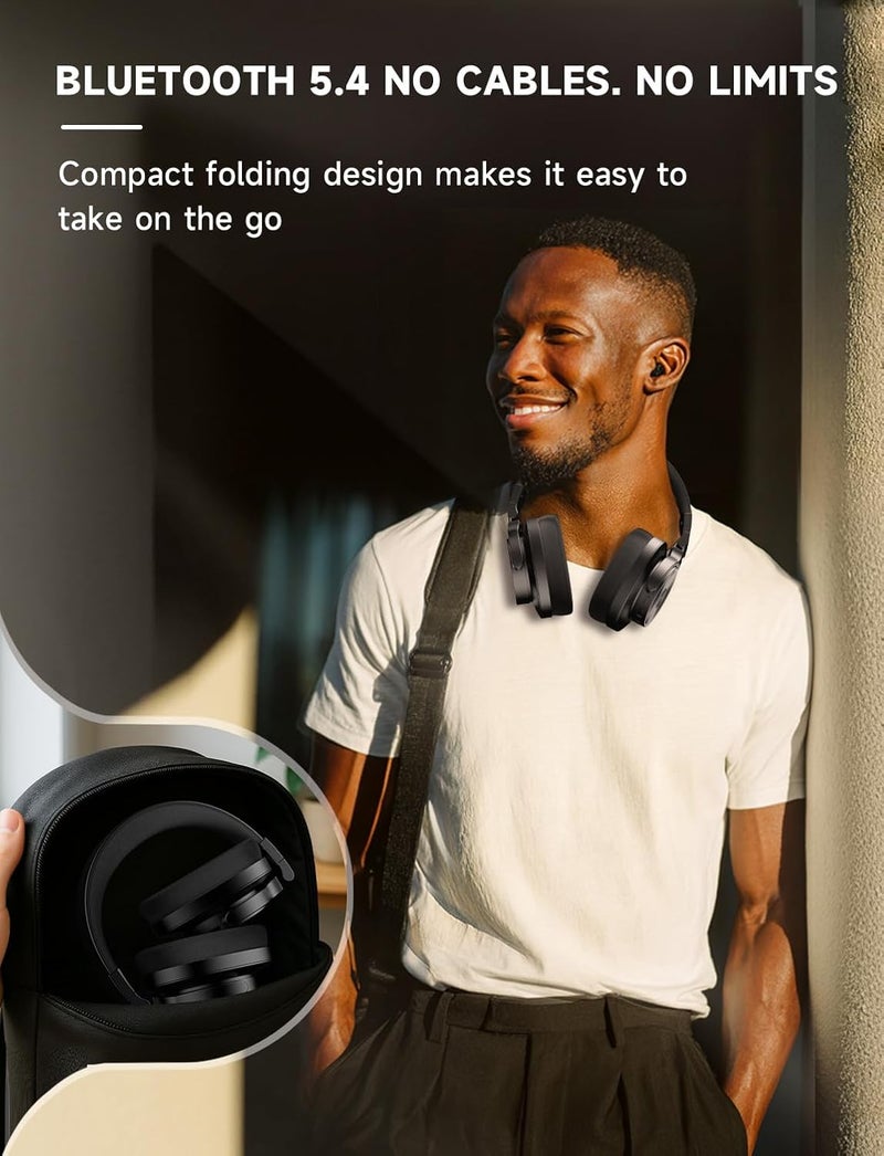 AOC Bluetooth Over Ear Headphones, Wireless Studio Monitor & Mixing DJ Headphones with 72H Playtime, Hi-Res, Built-in Mic, 3.5mm/6.35mm Wired Audio Jack for Guitar AMP, Podcast, PC Gaming - Black - Image 4